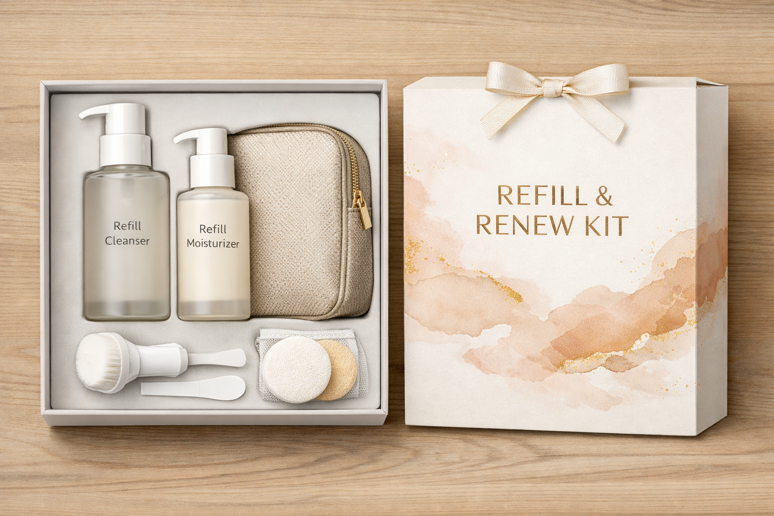 Containers refill packs and packaging accessories