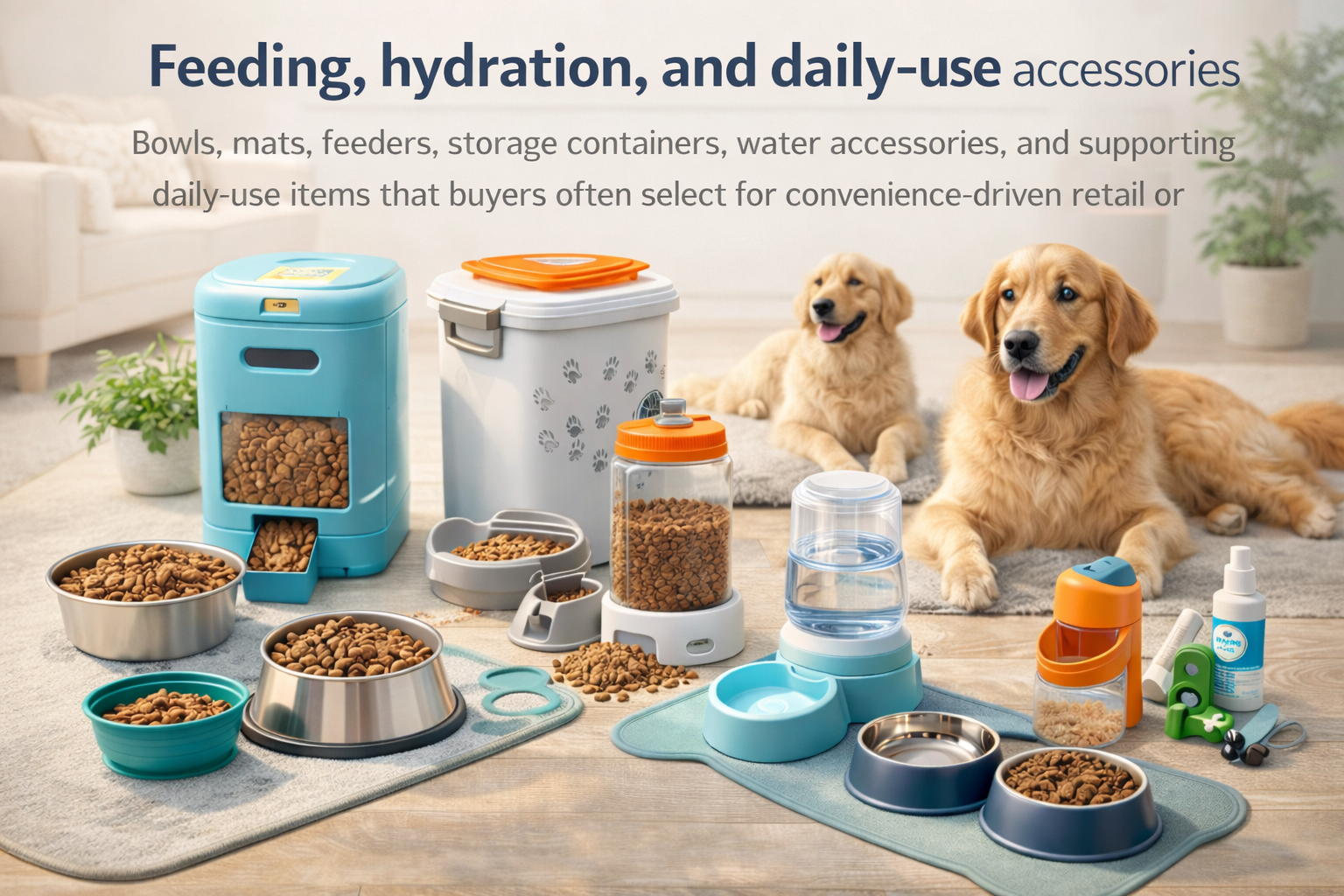 Feeding, hydration, and daily-use pet accessories