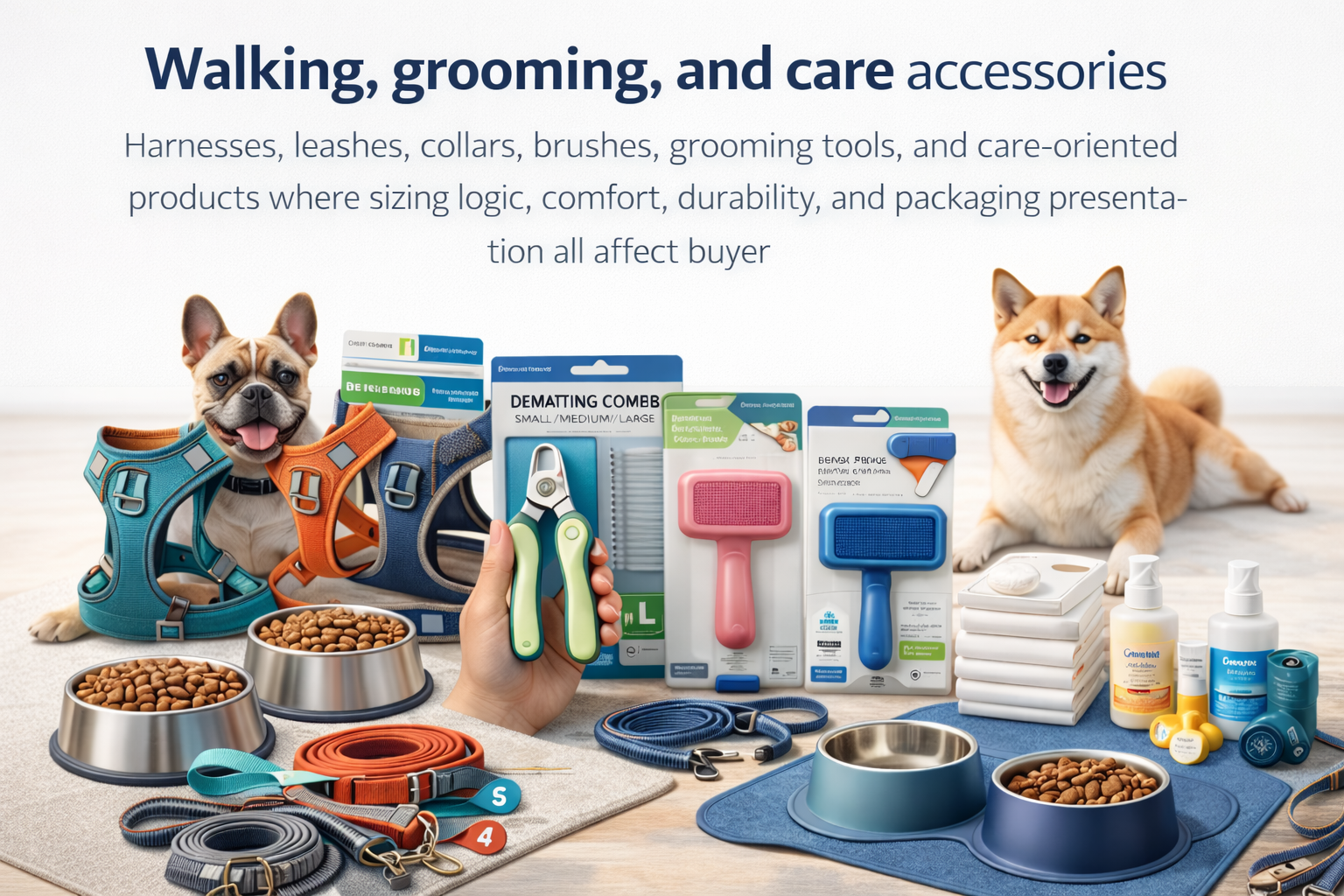 Walking, grooming, and care pet accessories