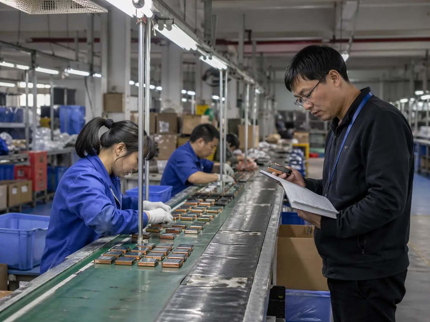 Quality inspector reviewing AQL inspection report and shipment quality checklist