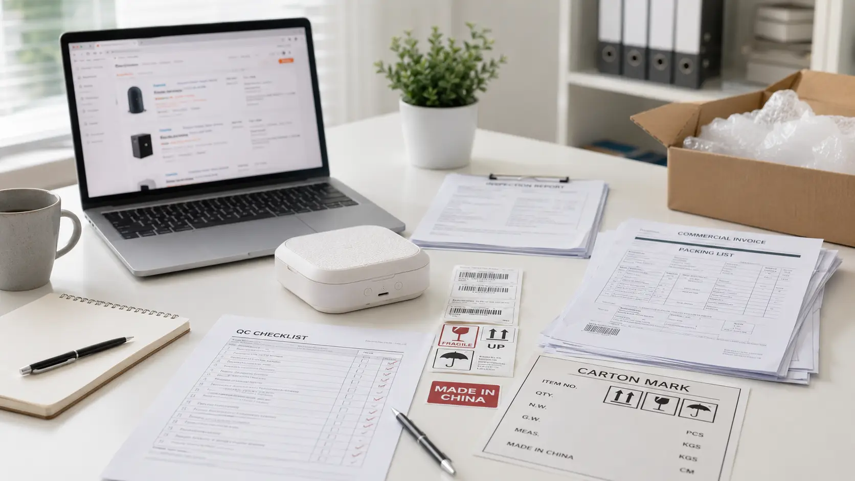 Import buyer reviewing China sourcing agent fees, supplier quotes, commission, product samples, payment terms and shipping costs before starting a sourcing project