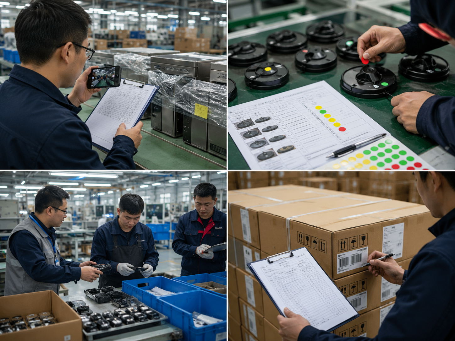 Quality inspector checking products with inspection checklist in China factory