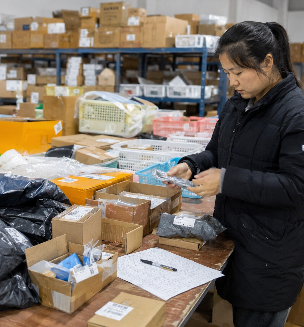 China warehouse receiving cartons from multiple suppliers for order consolidation