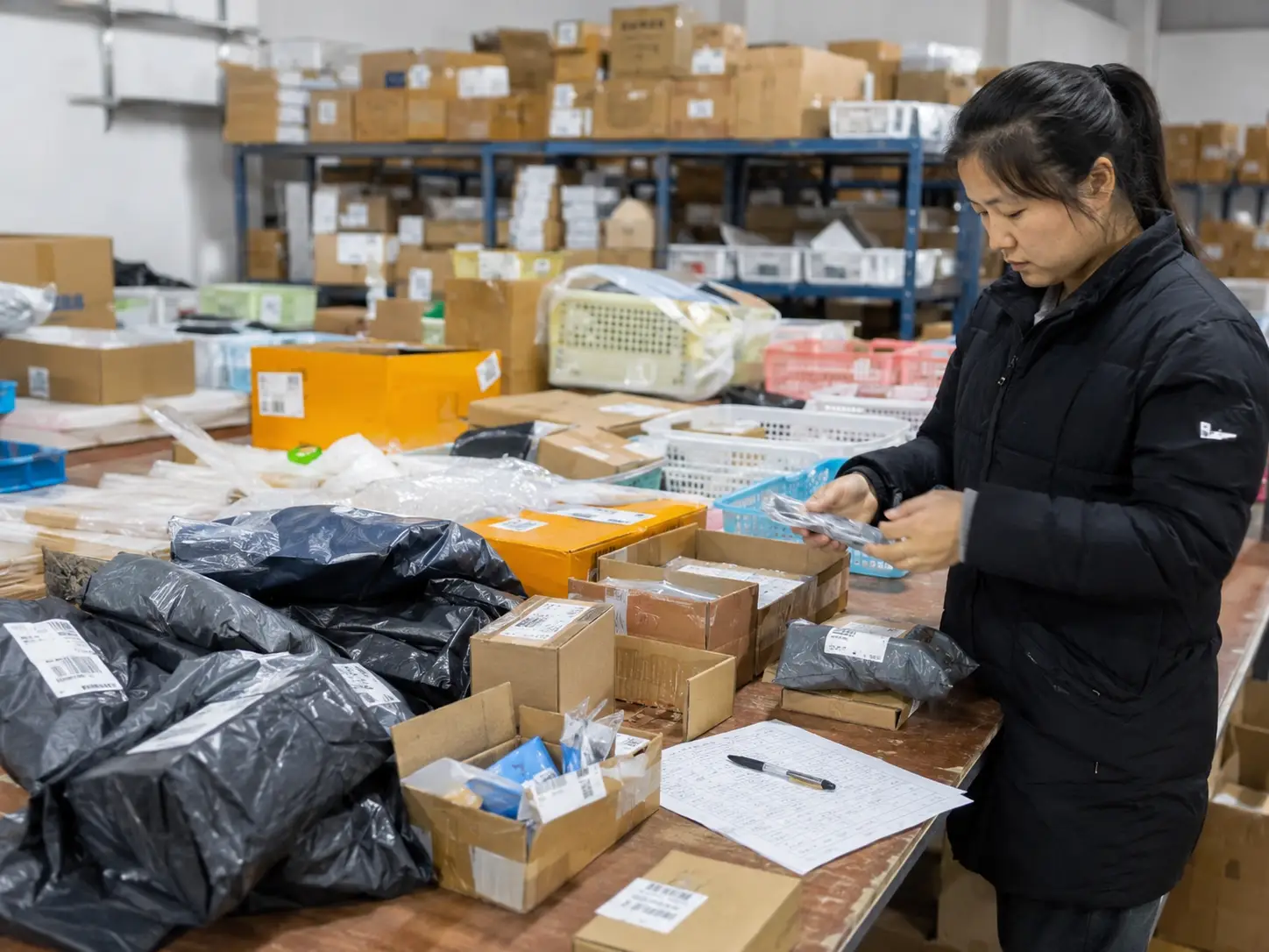 Multiple supplier goods received, sorted, and consolidated in a China warehouse